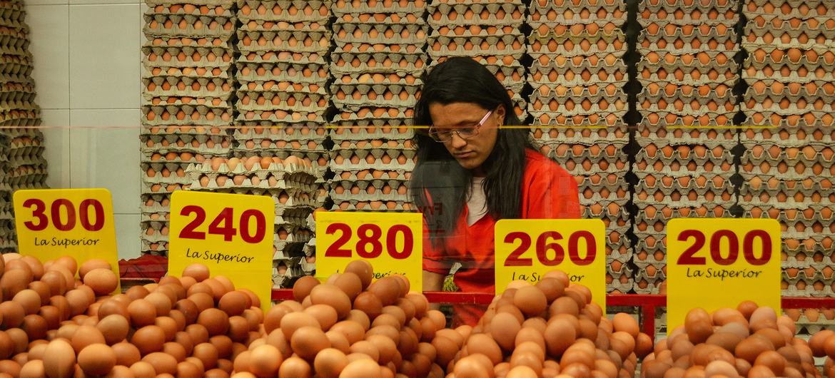 تخم مرغ در حال فروش در بازار مواد غذایی در مدلین، کلمبیا.